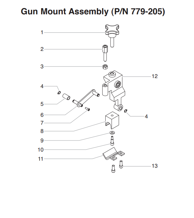 SideStriper Airless Accessory Gun Mount Assembly Parts (P/N 779-205)